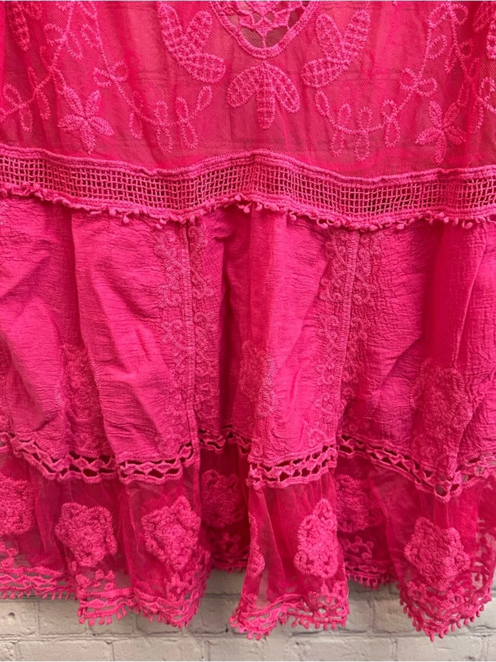 Women’s Sheer Lace V-Neck Swim Coverup Hot Pink Vacation Cruise One Size - Picture 3 of 9